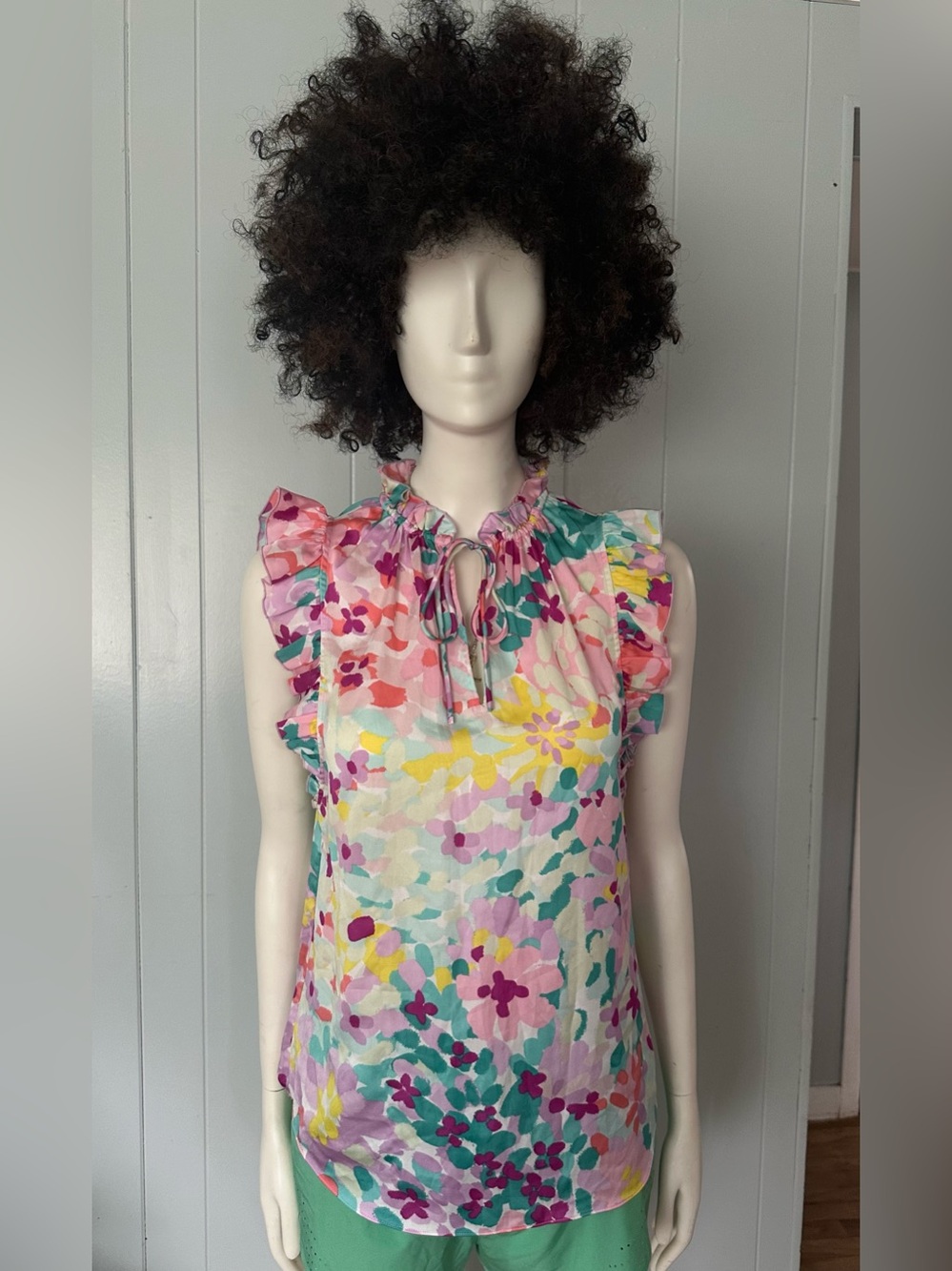 kate spade multicolor floral tie-neck sleeveless blouse Size XXS